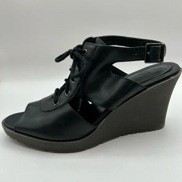 RARE DR MARTENS LAINA Leather Black LACE WEDGE  SANDALS SIZE 7 - Picture 4 of 10